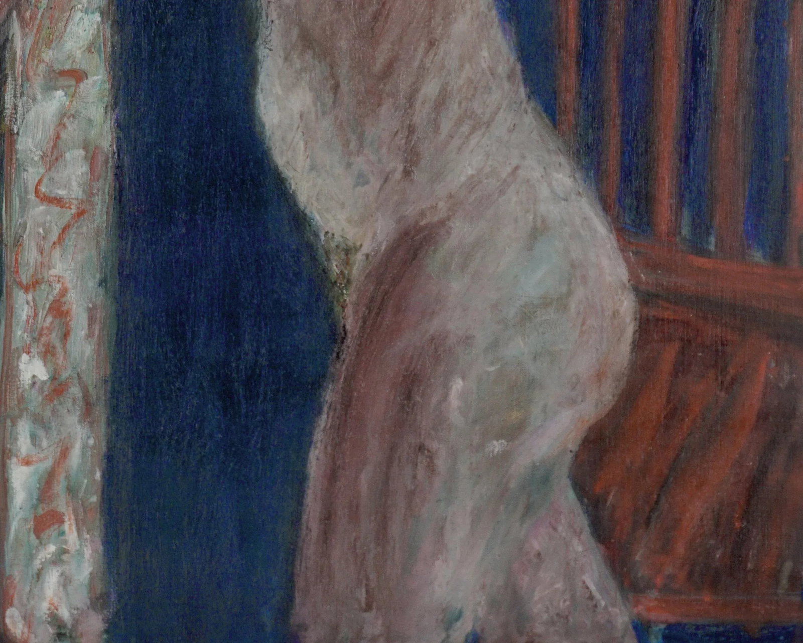 1960s Expressionist Figurative Nude Woman with Red Chair Oil Painting by Honora Berg - 7