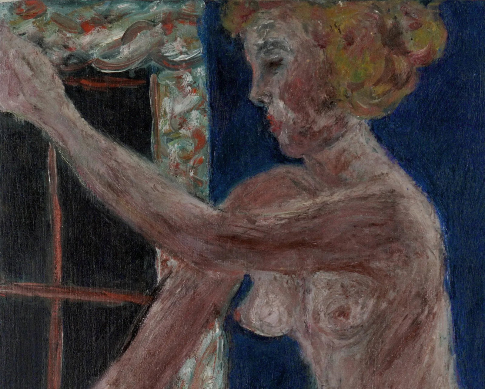 1960s Expressionist Figurative Nude Woman with Red Chair Oil Painting by Honora Berg - 8