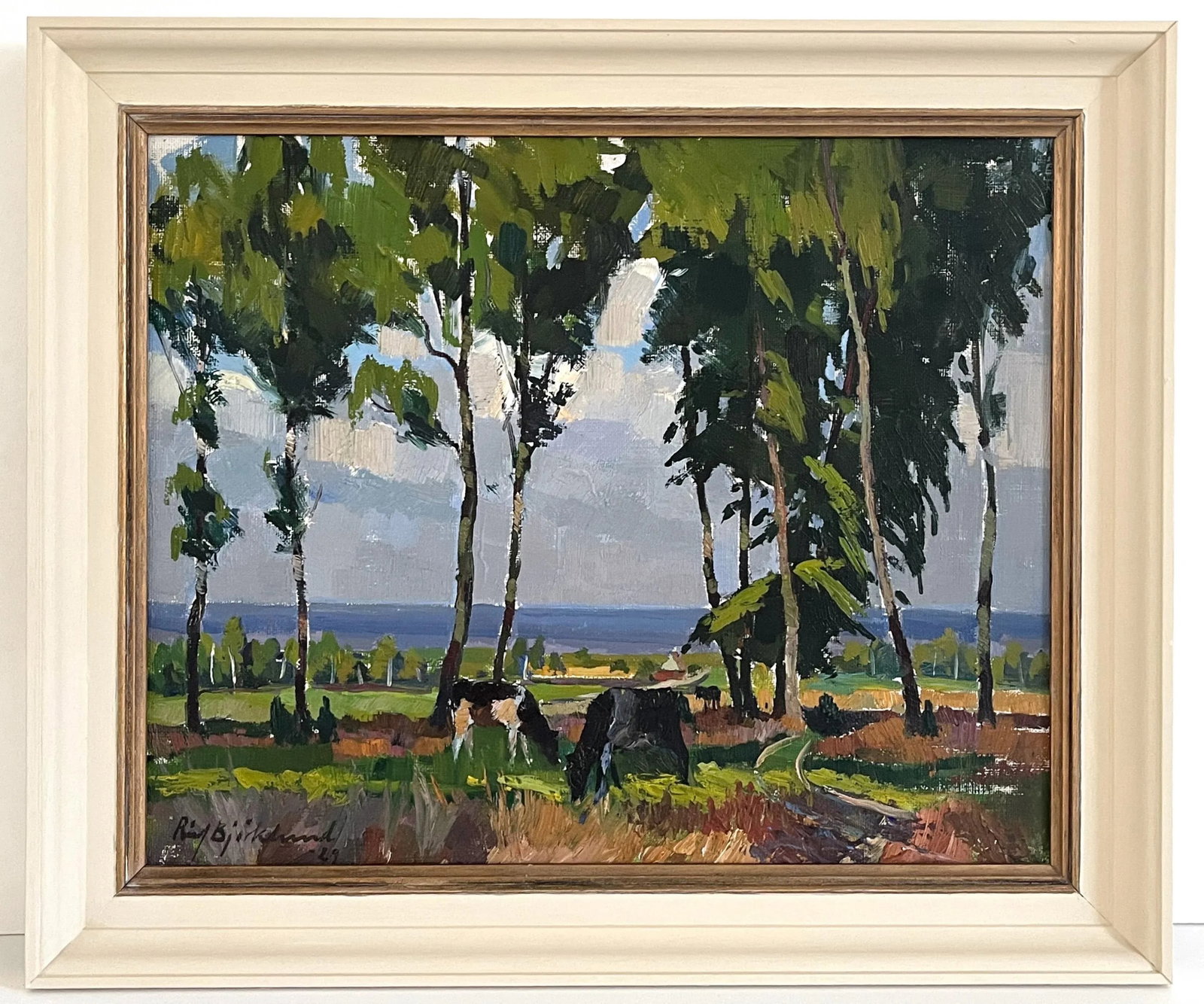 1920s Swedish Cows Grazing Landscape Oil Painting by Richard Bjorklund - 13