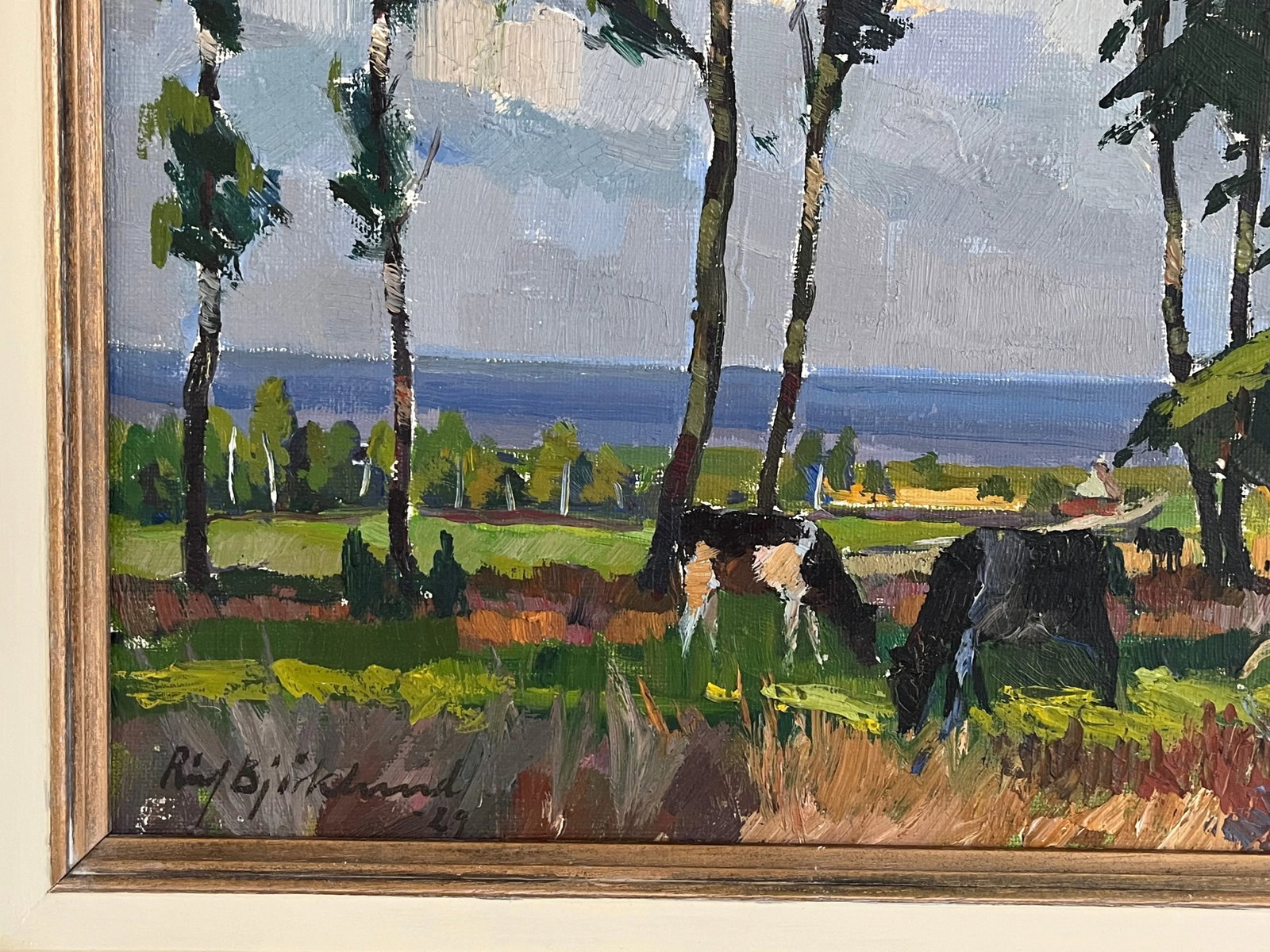 1920s Swedish Cows Grazing Landscape Oil Painting by Richard Bjorklund - 5