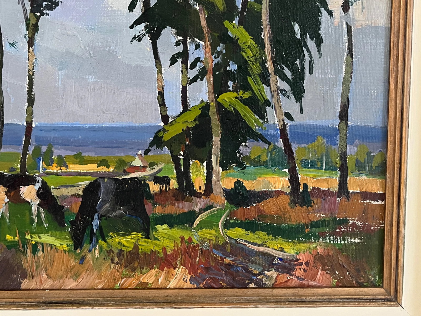 1920s Swedish Cows Grazing Landscape Oil Painting by Richard Bjorklund - 6