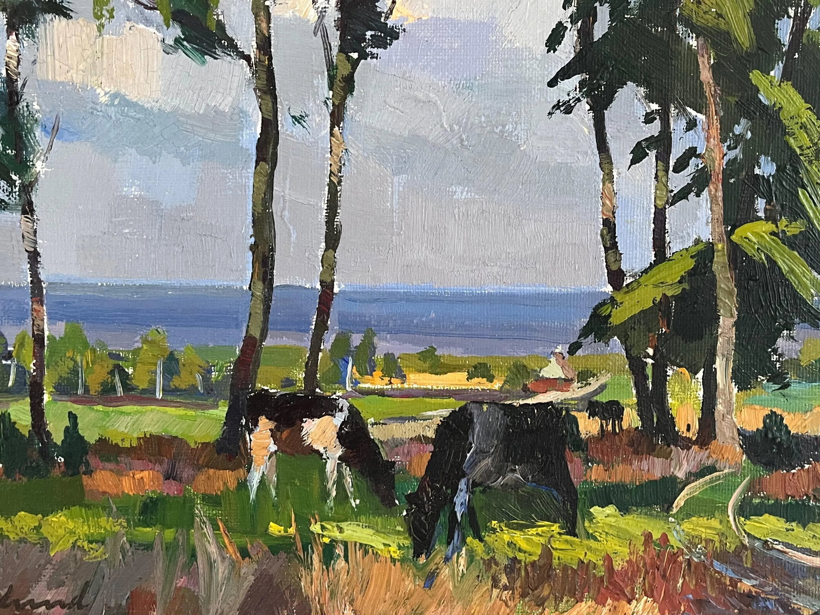 1920s Swedish Cows Grazing Landscape Oil Painting by Richard Bjorklund - 7