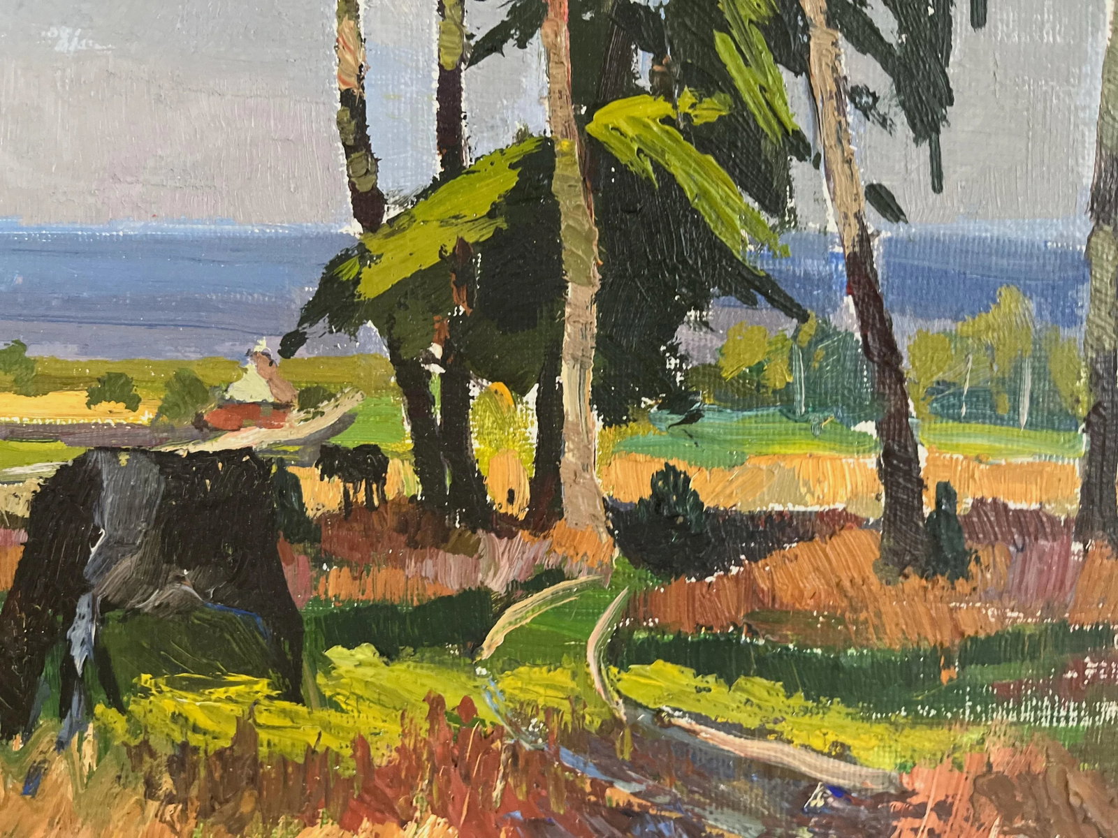1920s Swedish Cows Grazing Landscape Oil Painting by Richard Bjorklund - 8