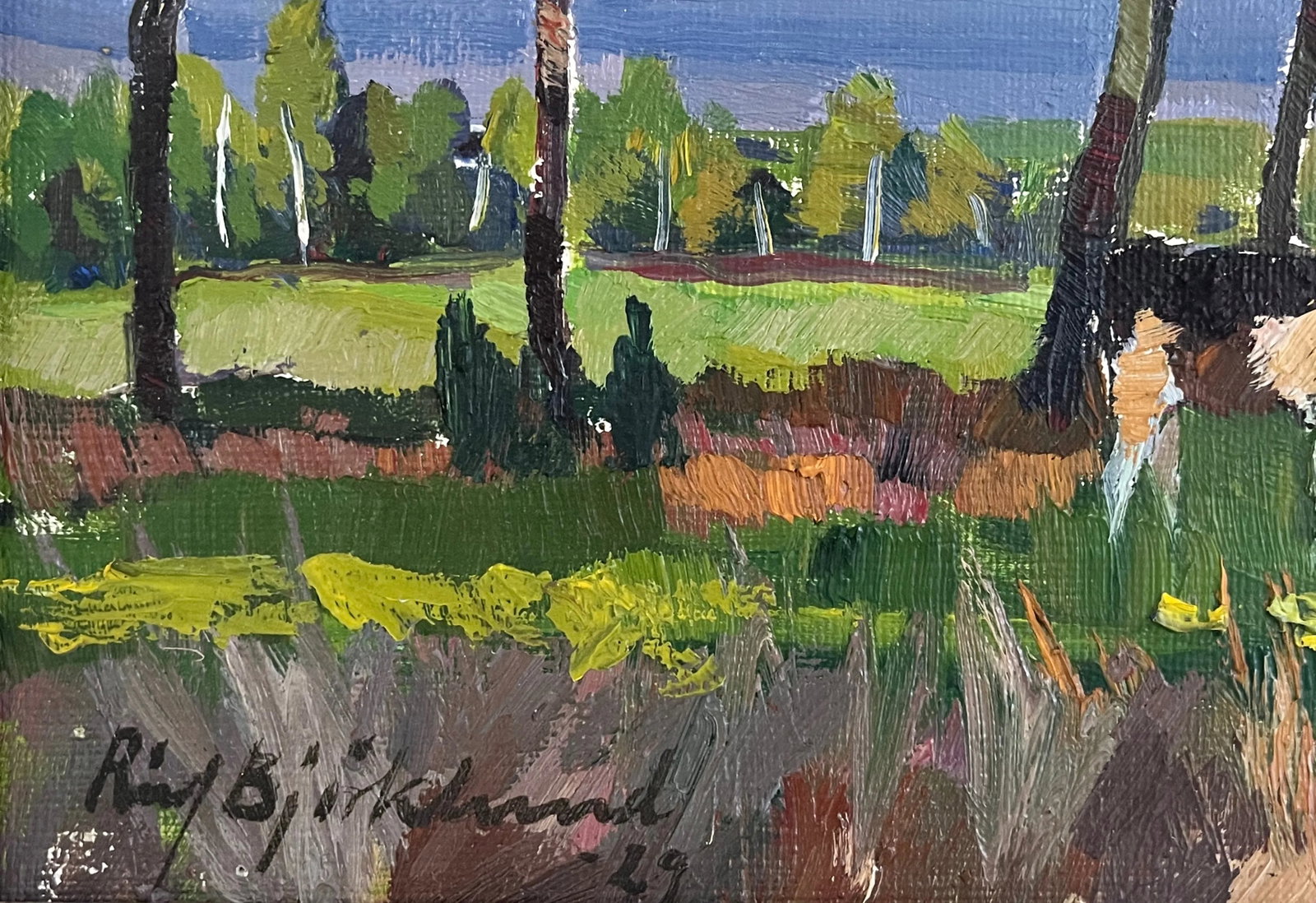 1920s Swedish Cows Grazing Landscape Oil Painting by Richard Bjorklund - 9