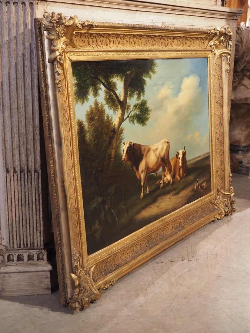 Antique Dutch Oil on Board Painting of Cattle, Signed and Dated 1858 - 10
