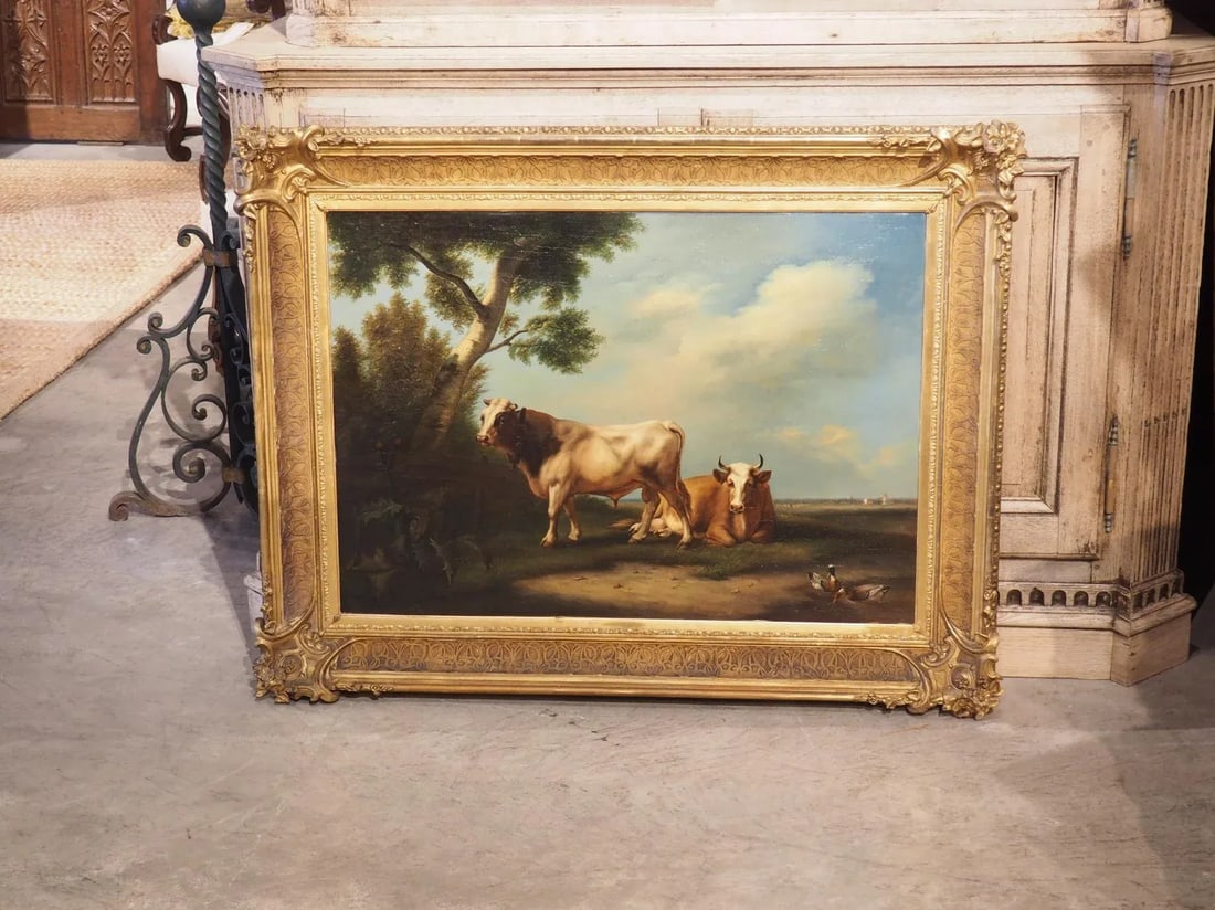 Antique Dutch Oil on Board Painting of Cattle, Signed and Dated 1858 - 11