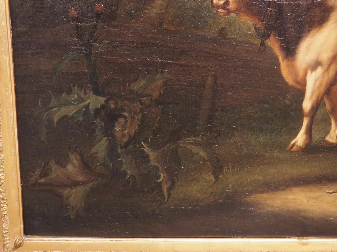 Antique Dutch Oil on Board Painting of Cattle, Signed and Dated 1858 - 12