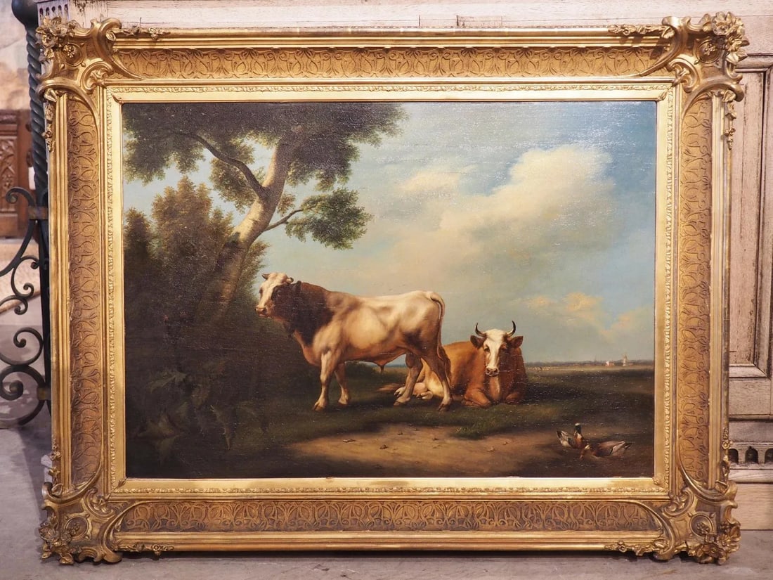 Antique Dutch Oil on Board Painting of Cattle, Signed and Dated 1858 - 13