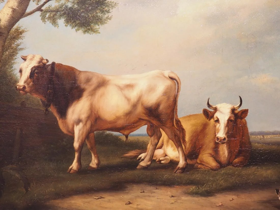Antique Dutch Oil on Board Painting of Cattle, Signed and Dated 1858 - 3