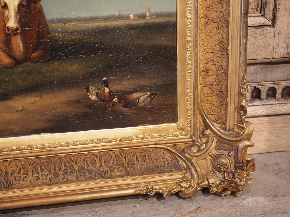 Antique Dutch Oil on Board Painting of Cattle, Signed and Dated 1858 - 8
