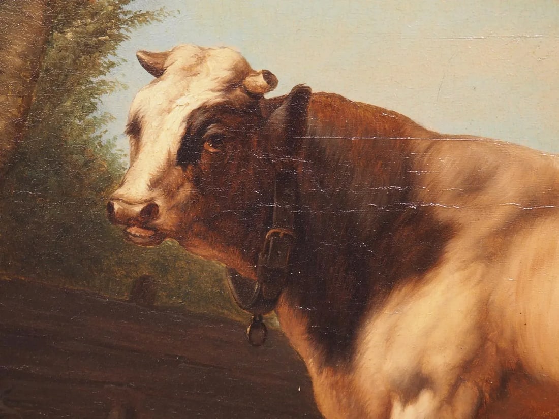 Antique Dutch Oil on Board Painting of Cattle, Signed and Dated 1858 - 9