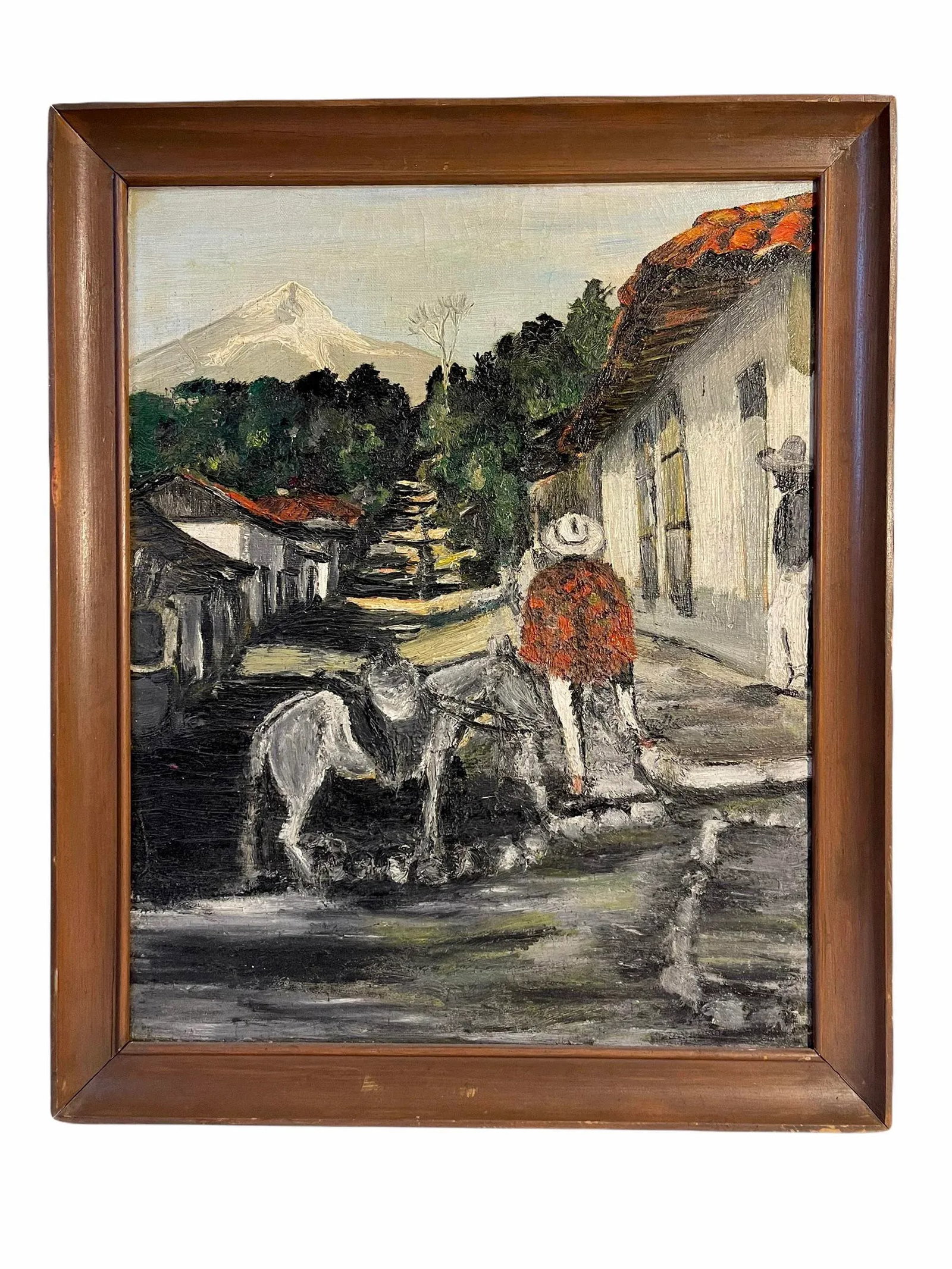 Early 20th Century "Man and His Mule" Oil Painting on Canvas, Framed - 12