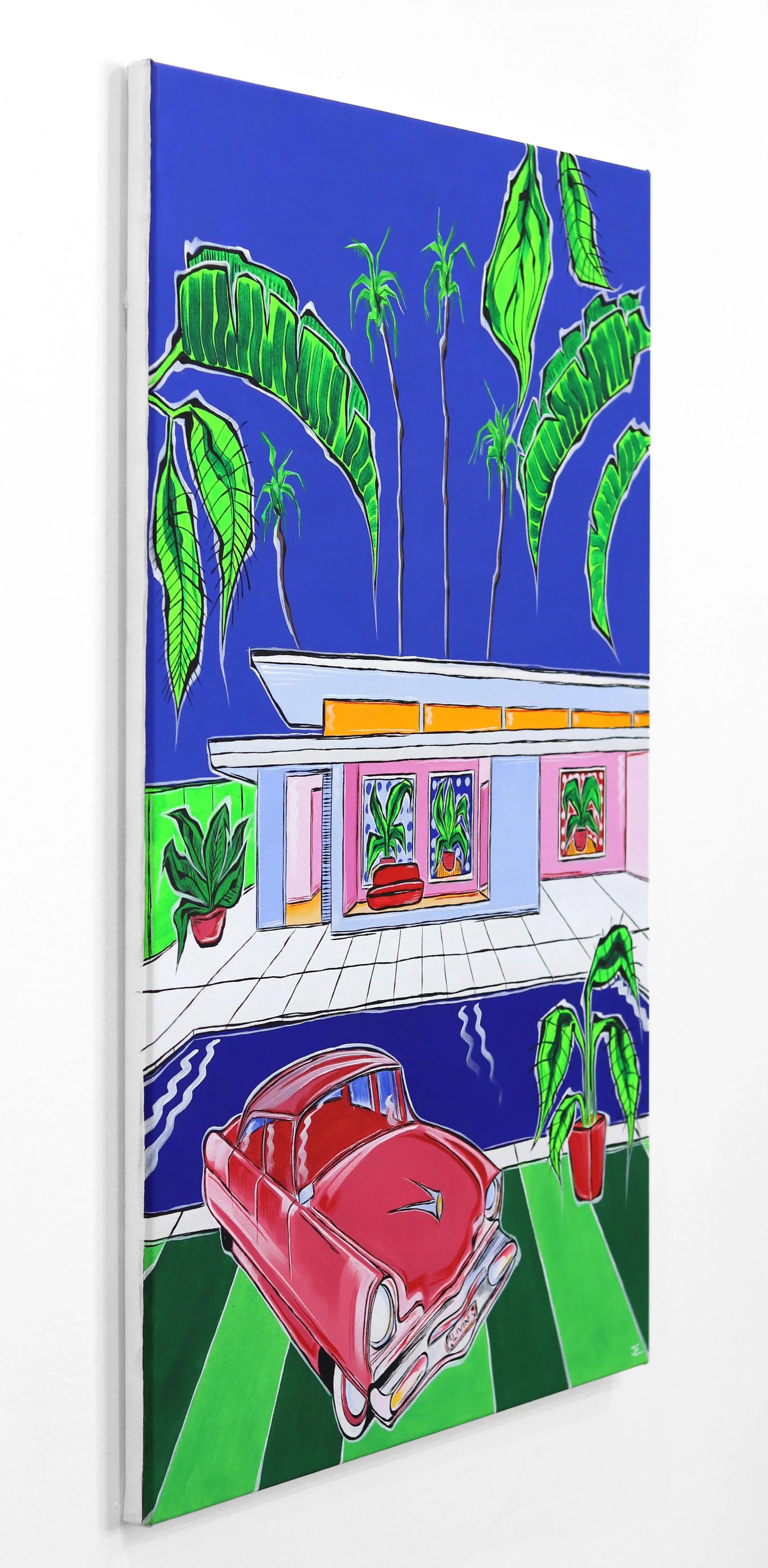Endless Summer Original Fauvist Mid-Century House Portrait Acrylic Painting by Jonjo Elliott - 6