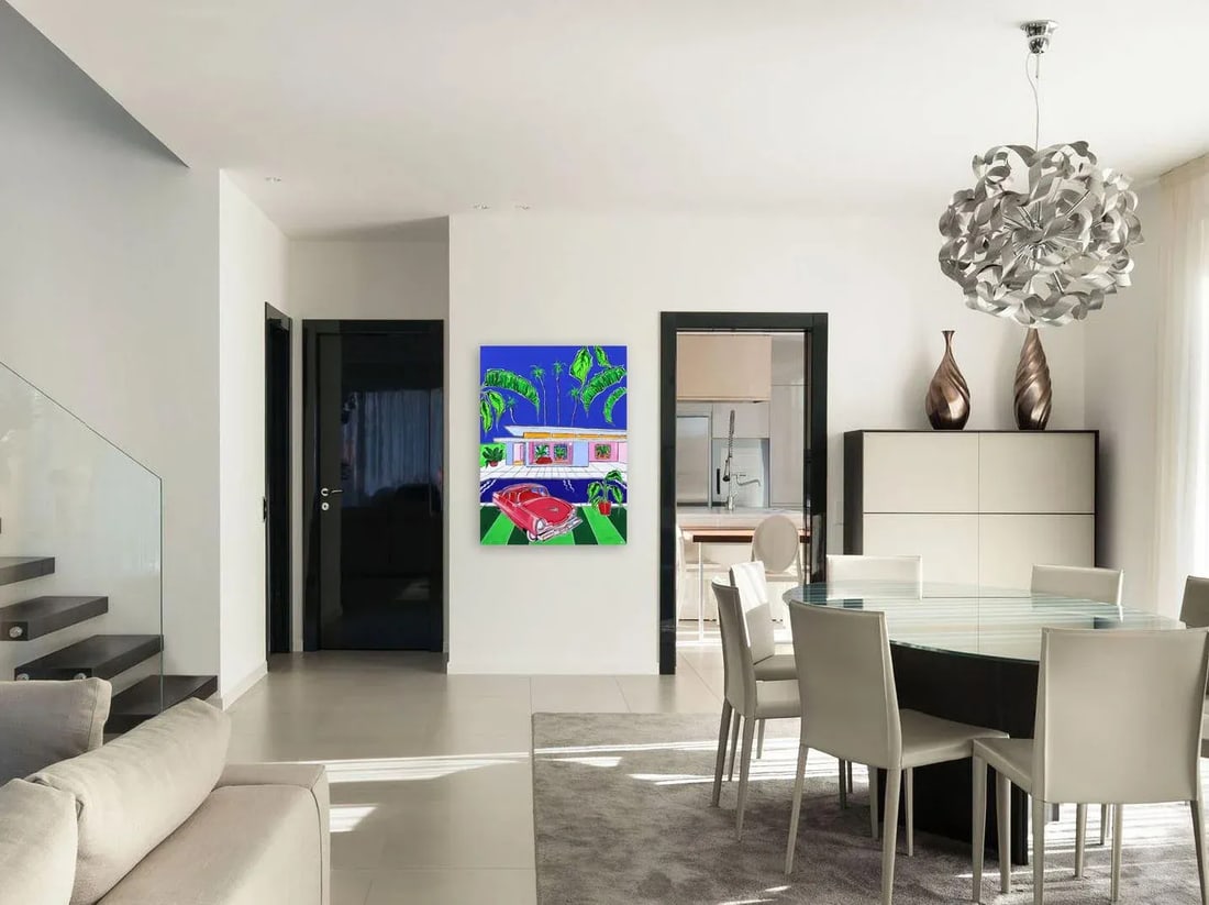 Endless Summer Original Fauvist Mid-Century House Portrait Acrylic Painting by Jonjo Elliott - 7