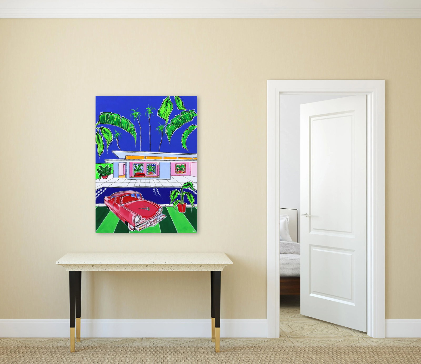 Endless Summer Original Fauvist Mid-Century House Portrait Acrylic Painting by Jonjo Elliott - 8