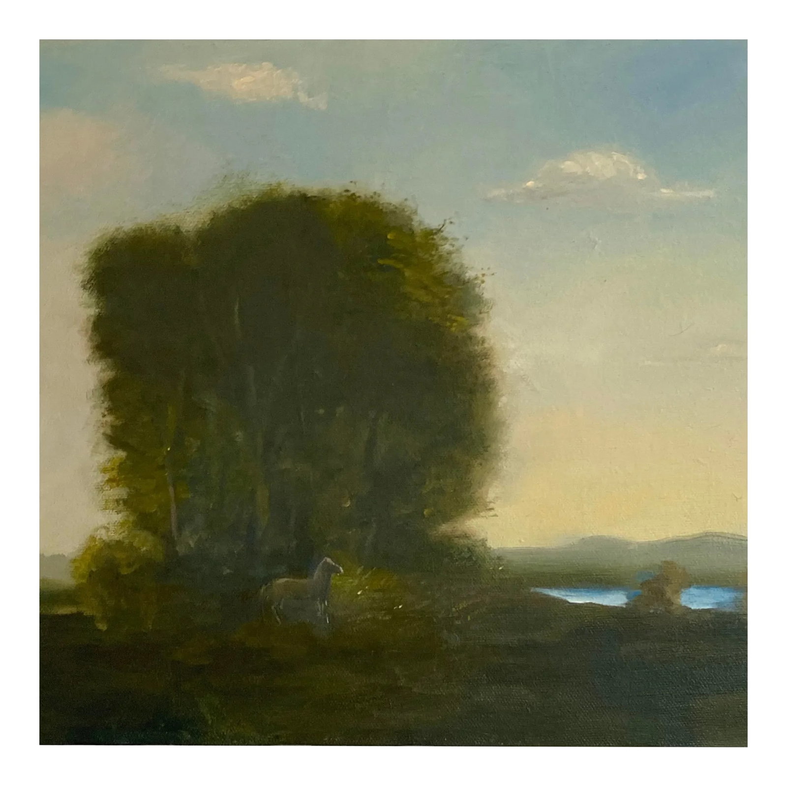 Summer's End Landscape Oil Painting on Canvas: Austrian/American artist, Valta Us, categorizes his minimalist, conceptual paintings as narratives. Valta was born in an Austrian refugee camp during WWII. The 14th of 15 children, he emigrated with h