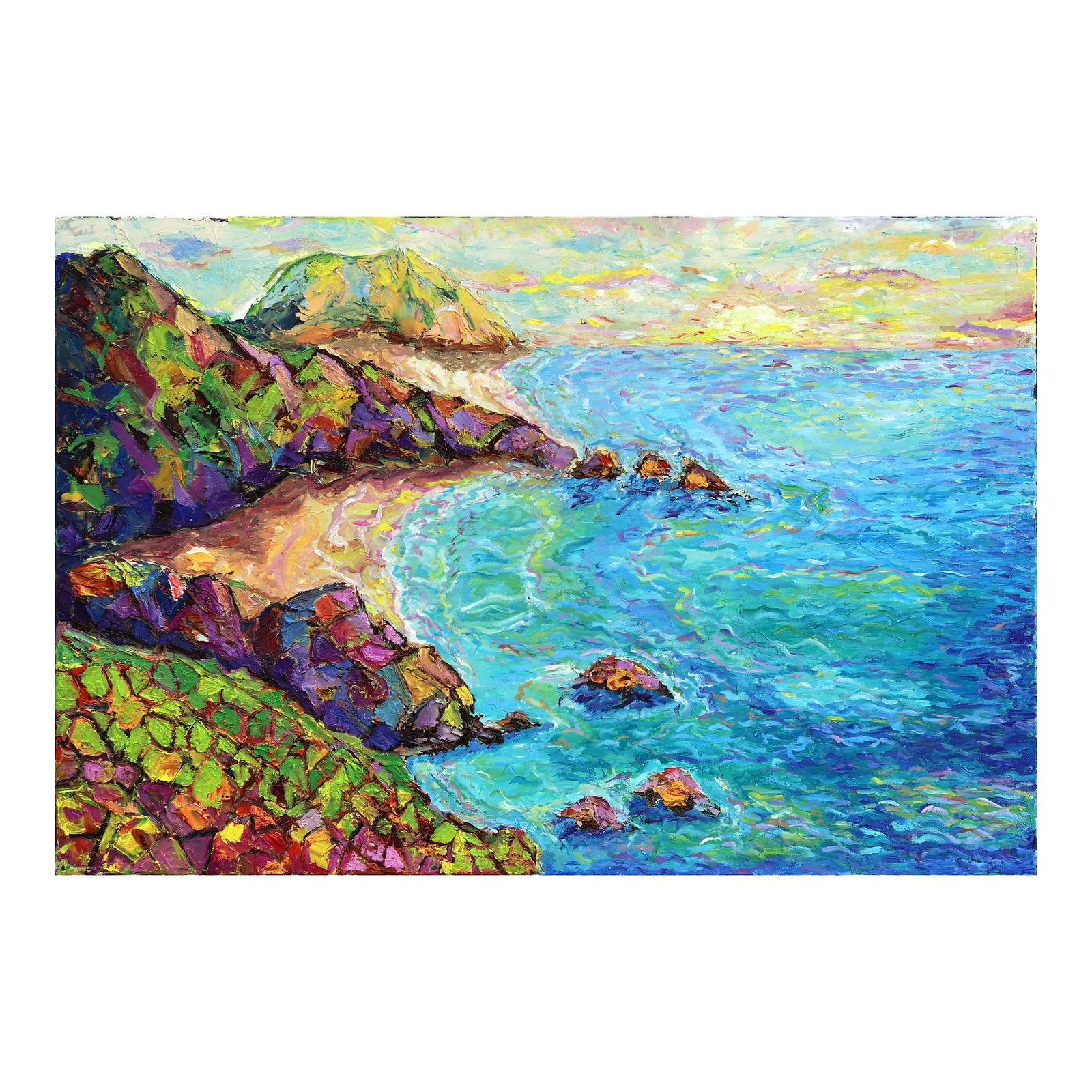 Original Blue Coastal Landscape Impressionist "Intangible Happiness" Artwork by Katharina Husslein: With a contemporary perspective on landscape painting and inspired by paintings created by old masters, German artist Katharina Husslein paints in a representational manner to capture lively bouquets