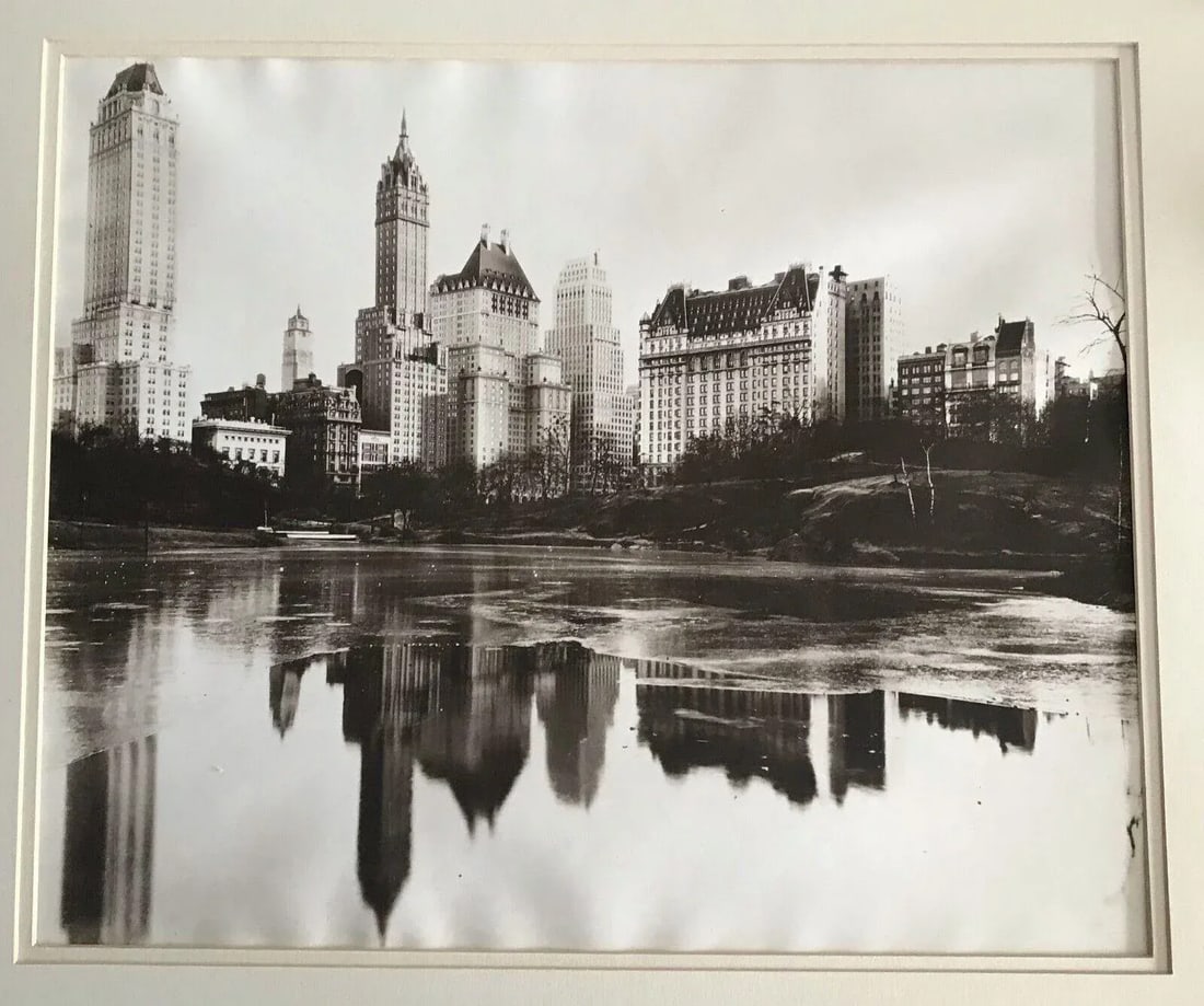 Vintage 1930s Nyc Gelatin Silver Photograph of Central Park Pond & Park Plaza Hotel - 2