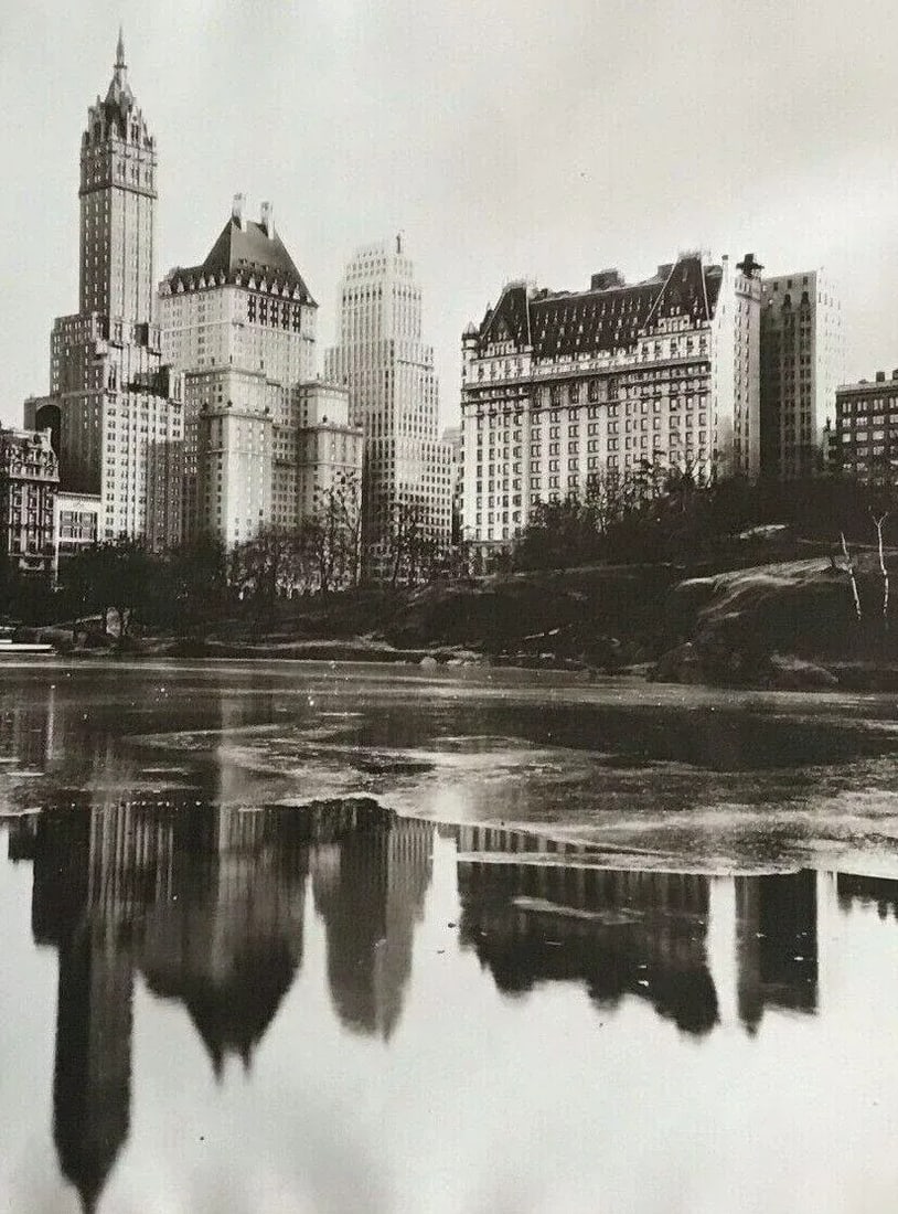 Vintage 1930s Nyc Gelatin Silver Photograph of Central Park Pond & Park Plaza Hotel - 3