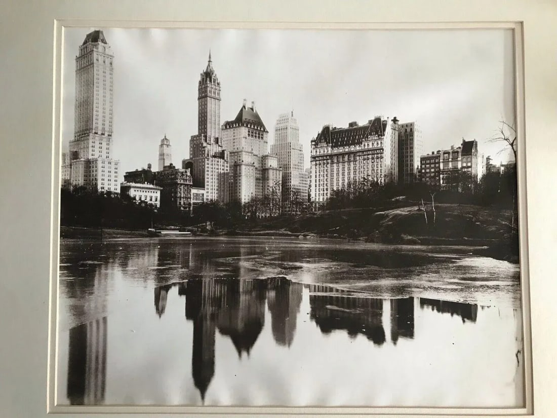 Vintage 1930s Nyc Gelatin Silver Photograph of Central Park Pond & Park Plaza Hotel - 8