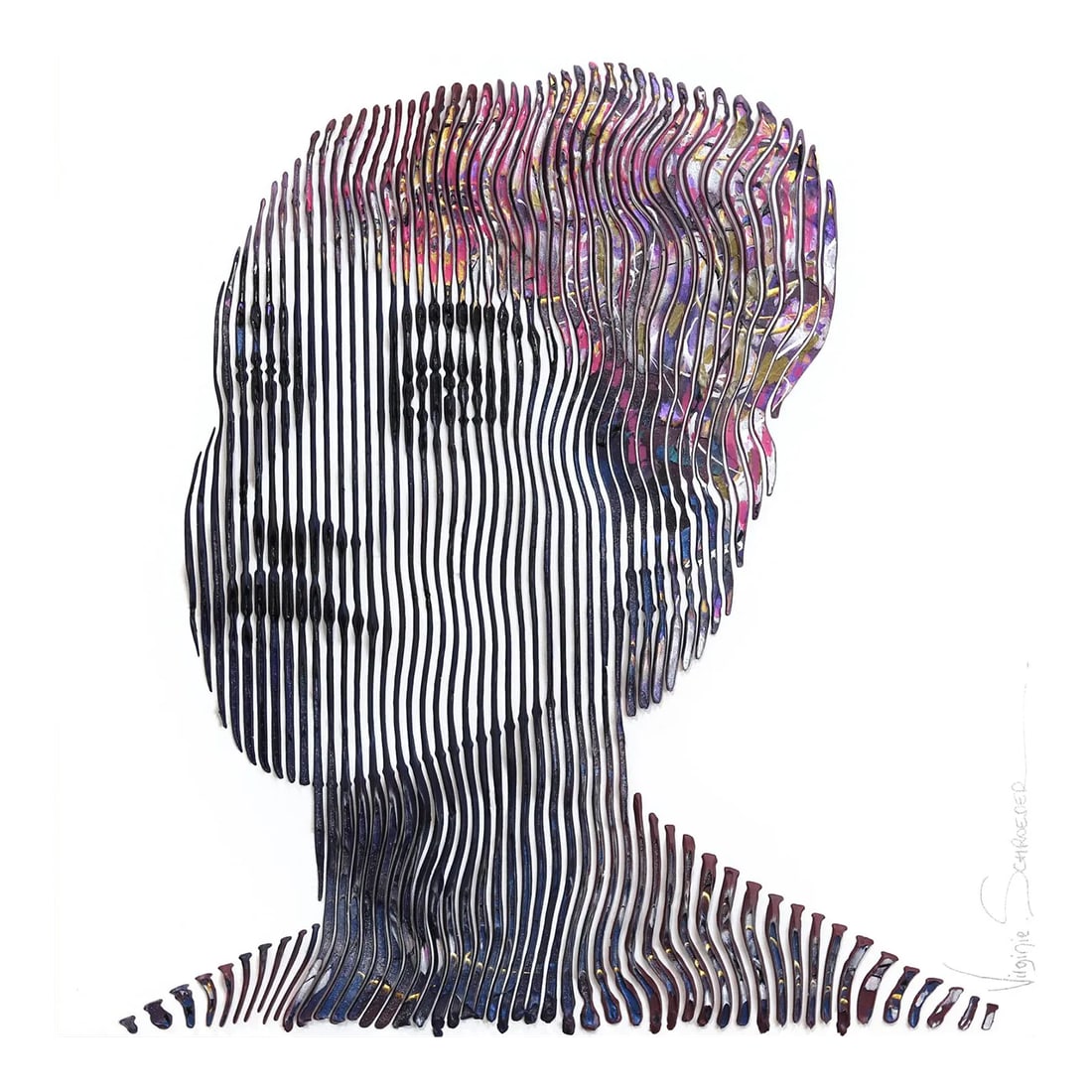 Aretha Franklin a Star Forever Original Artwork by Virginie Schroeder: Canadian artist Virginie Schroeder uses thick textural, playful lines, and other geometric forms to create works with subjects that are not immediately visible when seen up close. Verbal and