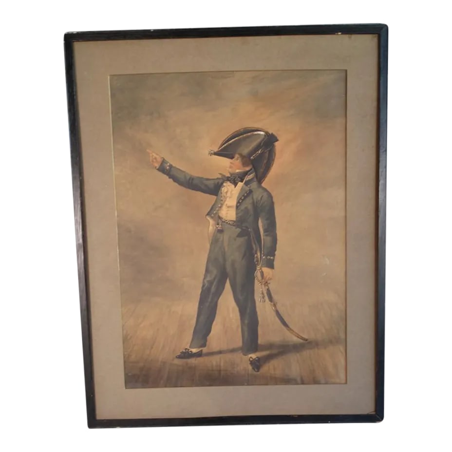Denis Dighton (1792 - 8 August 1827) British Naval Officer in Blue Short Coat Watercolor: An extraordinary work by the tragically short-lived Denis Dighton. Signed. Art measures 14" x 19" and the frame is 19" x 24". Denis Dighton (1792 - 8 August 1827) was an English painter, best known