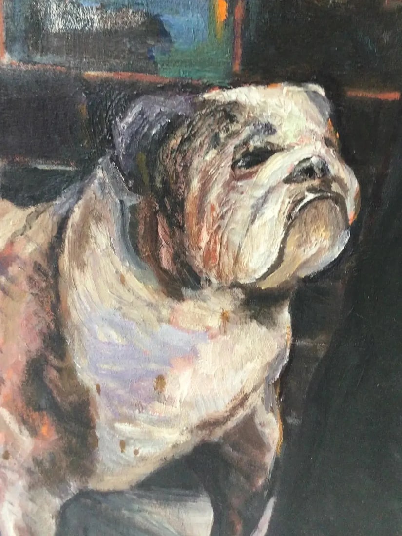 Early 21st Century Large Portrait of a Man & Dog Graffiti Oil on Canvas Painting - 5