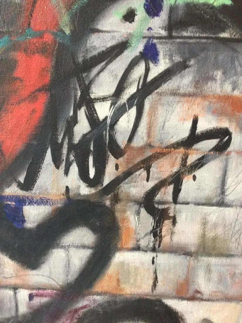 Early 21st Century Large Portrait of a Man & Dog Graffiti Oil on Canvas Painting - 6