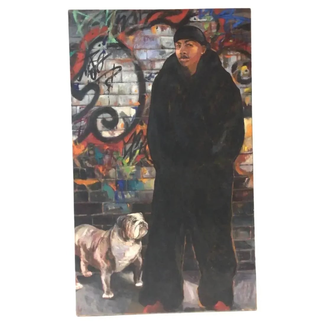 Early 21st Century Large Portrait of a Man & Dog Graffiti Oil on Canvas Painting - 8