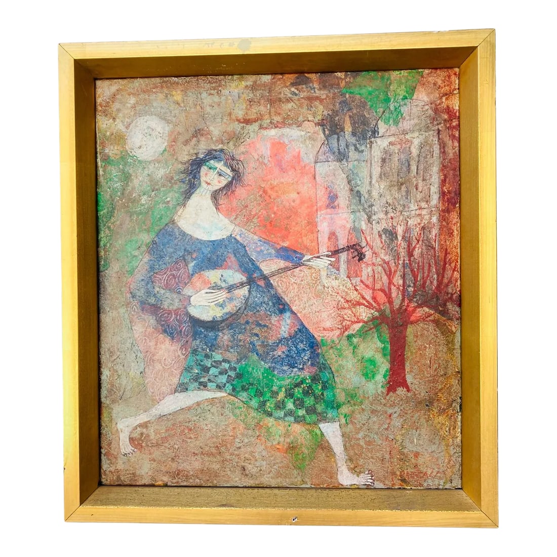Mid 20th Century Original Luciano Spazzali Painting "Figura Con Strumento": This is a beautiful original painting by Italian artist Luciano Spazzali which I discovered at an estate sale just outside of Los Angeles. Spazzali (1911-1997) was a modernist painter known for his