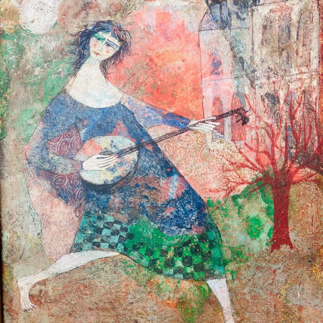 Mid 20th Century Original Luciano Spazzali Painting "Figura Con Strumento" - 2