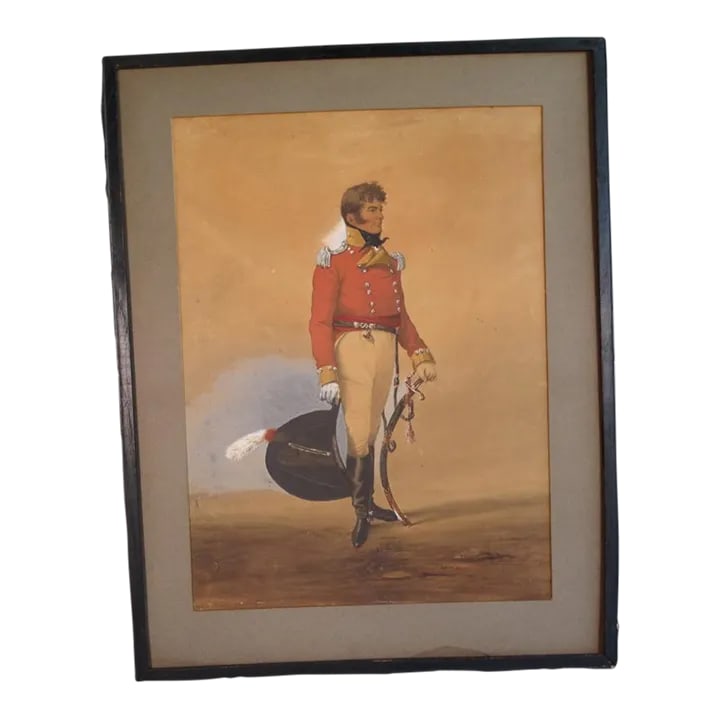 Denis Dighton (1792 - 1827) British Officer in Red Coat - Watercolor: A truly wonderful work by the tragically short-lived Denis Dighton, Not only rare but of rare sensitivity as well. Signed. Art measures 14" x 19" and the frame is 19" x 24". Denis Dighton (1792 - 8