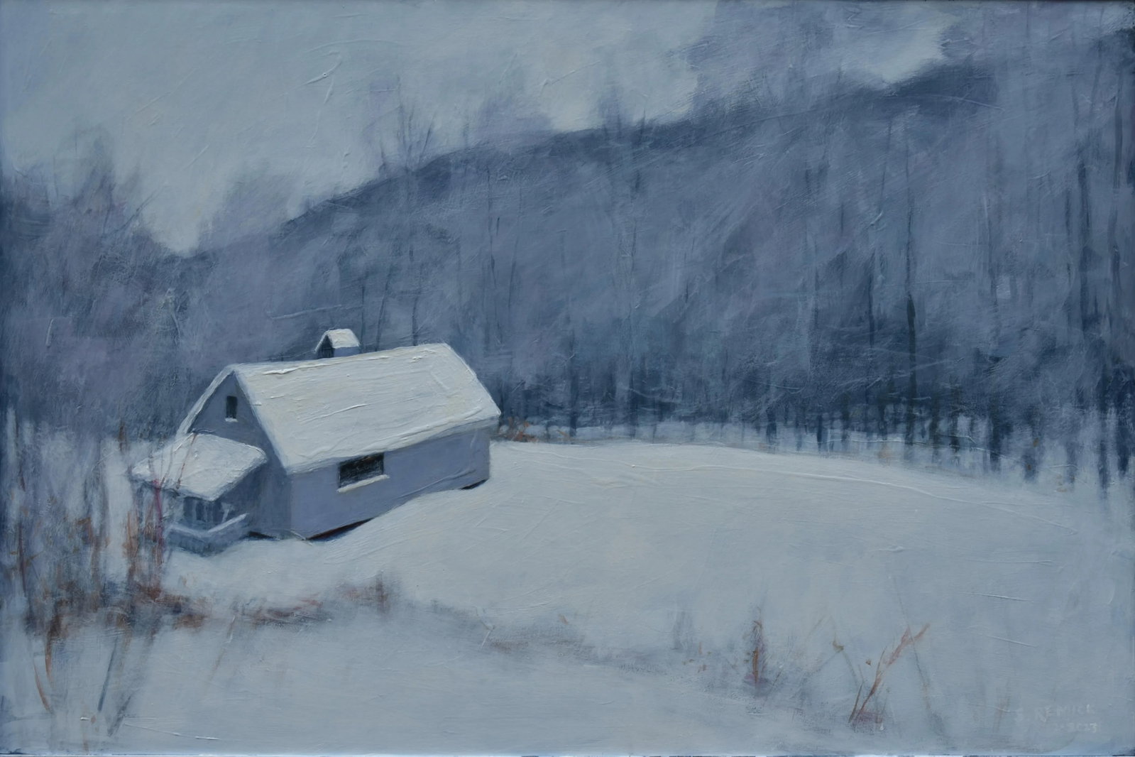 Gray Camp in Snow, by Stephen Remick. Contemporary Acrylic Landscape Painting. - 2