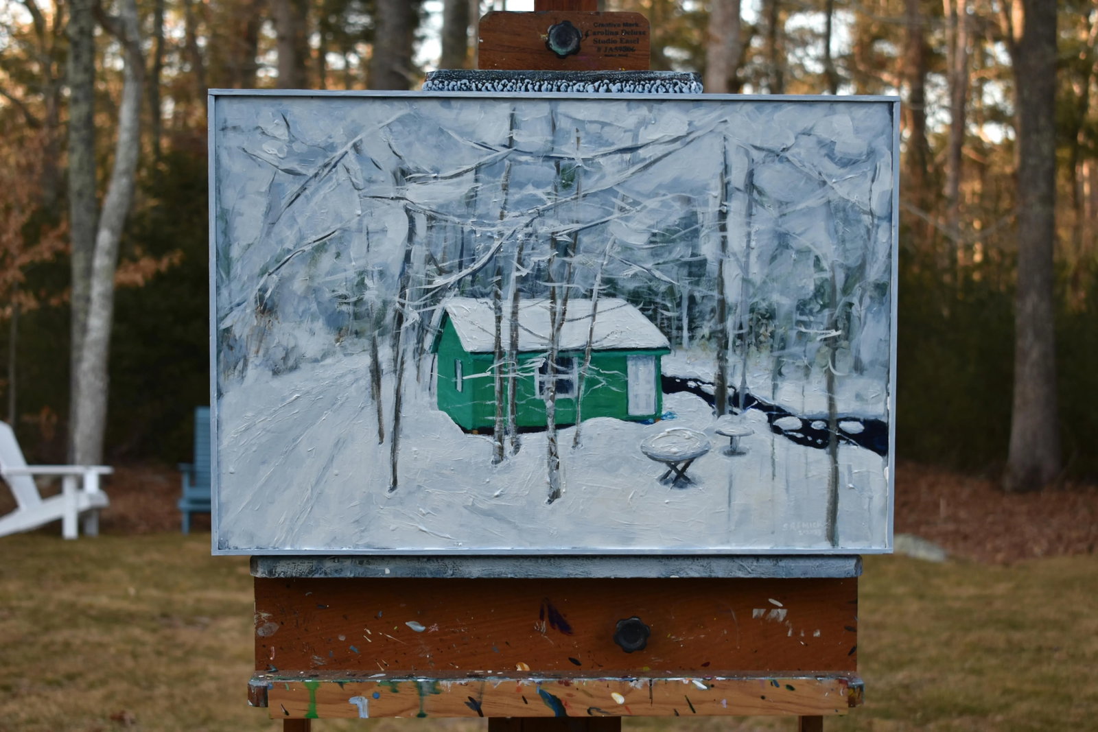 Green Camp in Snow, by Stephen Remick. Contemporary Acrylic Landscape Painting. - 10