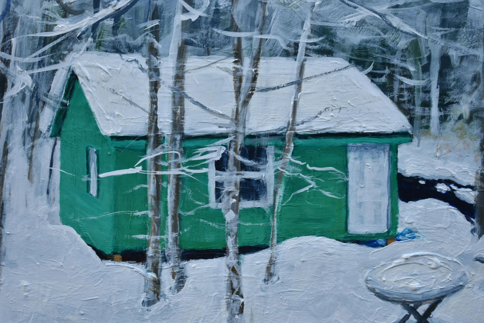 Green Camp in Snow, by Stephen Remick. Contemporary Acrylic Landscape Painting. - 4