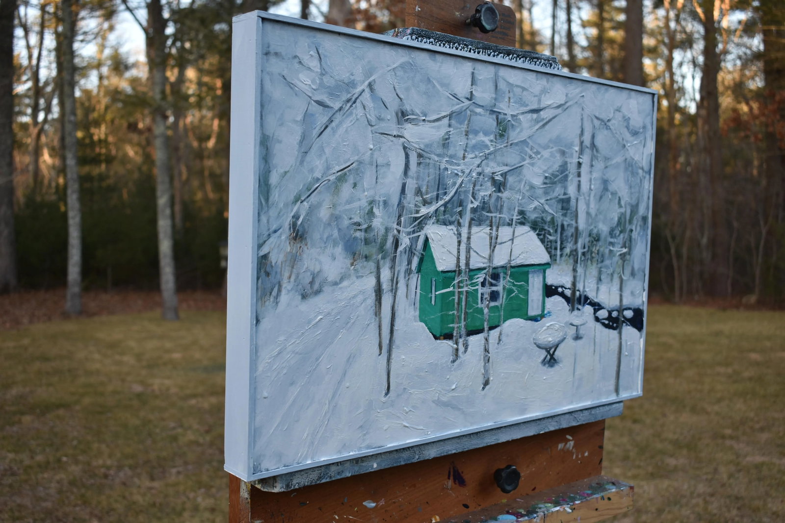 Green Camp in Snow, by Stephen Remick. Contemporary Acrylic Landscape Painting. - 8