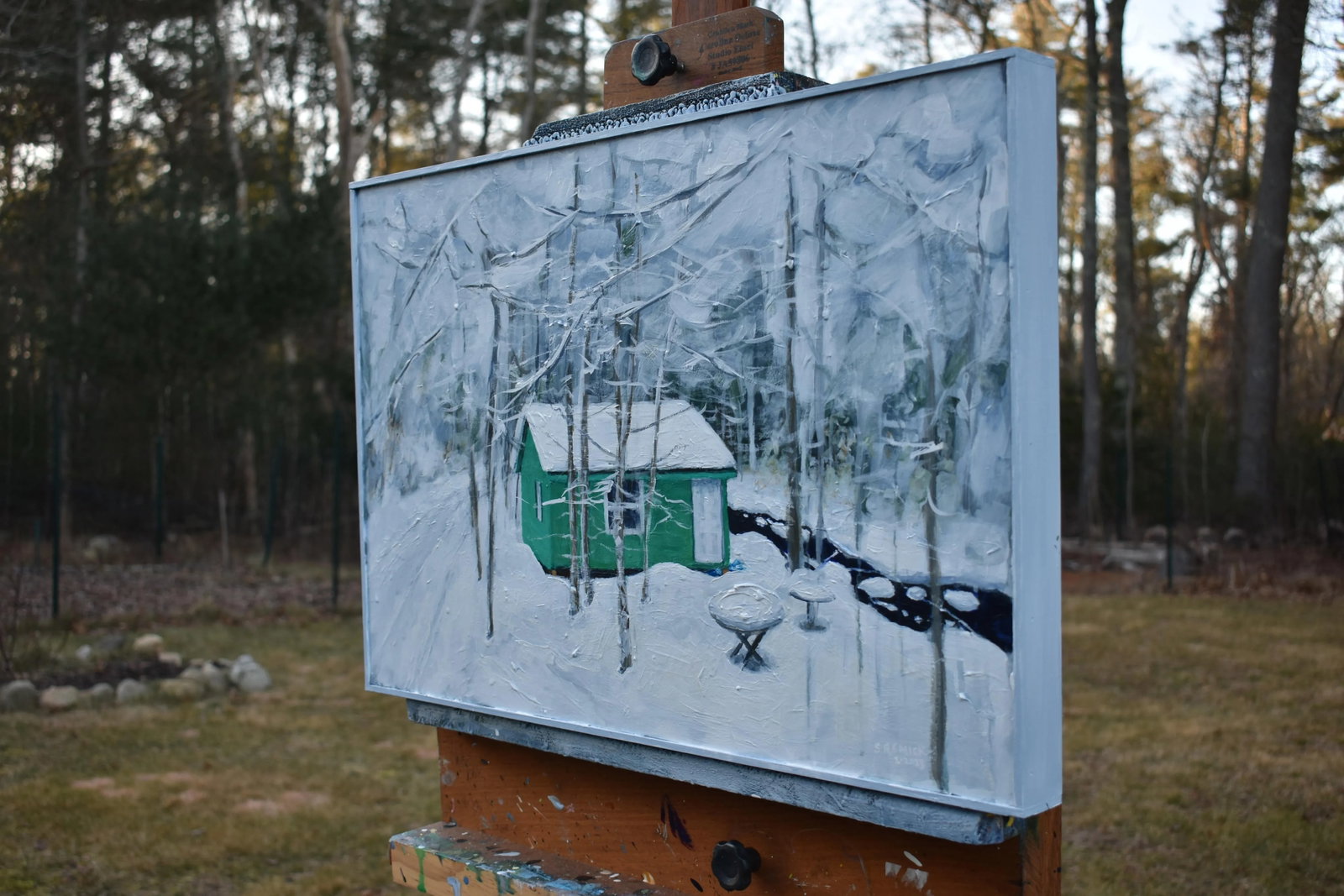 Green Camp in Snow, by Stephen Remick. Contemporary Acrylic Landscape Painting. - 9