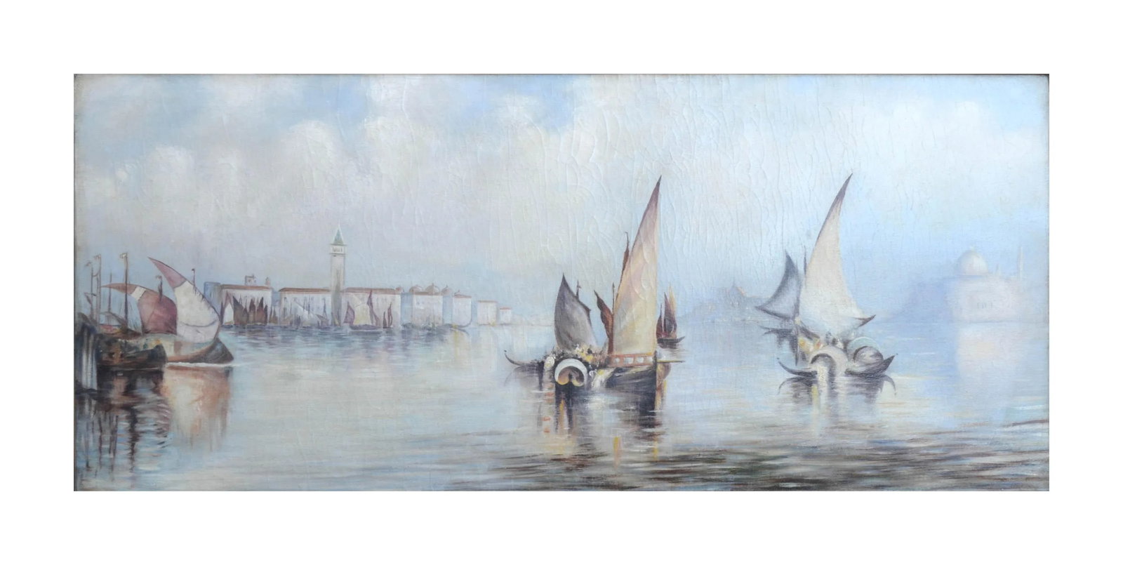 1920s Boats on the Nile Landscape Painting, Framed - 2