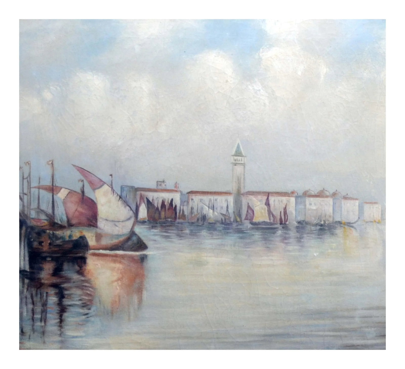 1920s Boats on the Nile Landscape Painting, Framed - 3