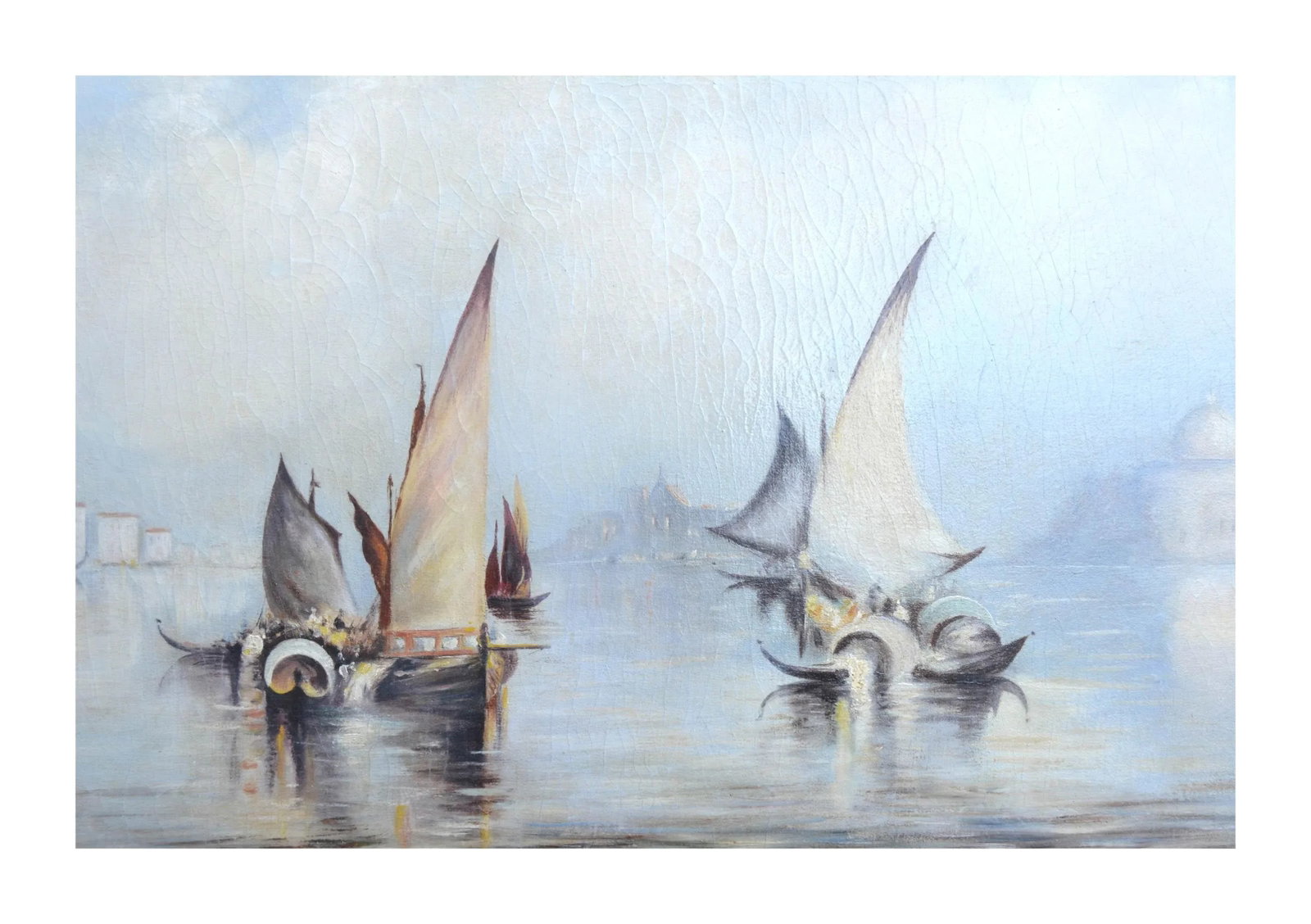 1920s Boats on the Nile Landscape Painting, Framed - 4