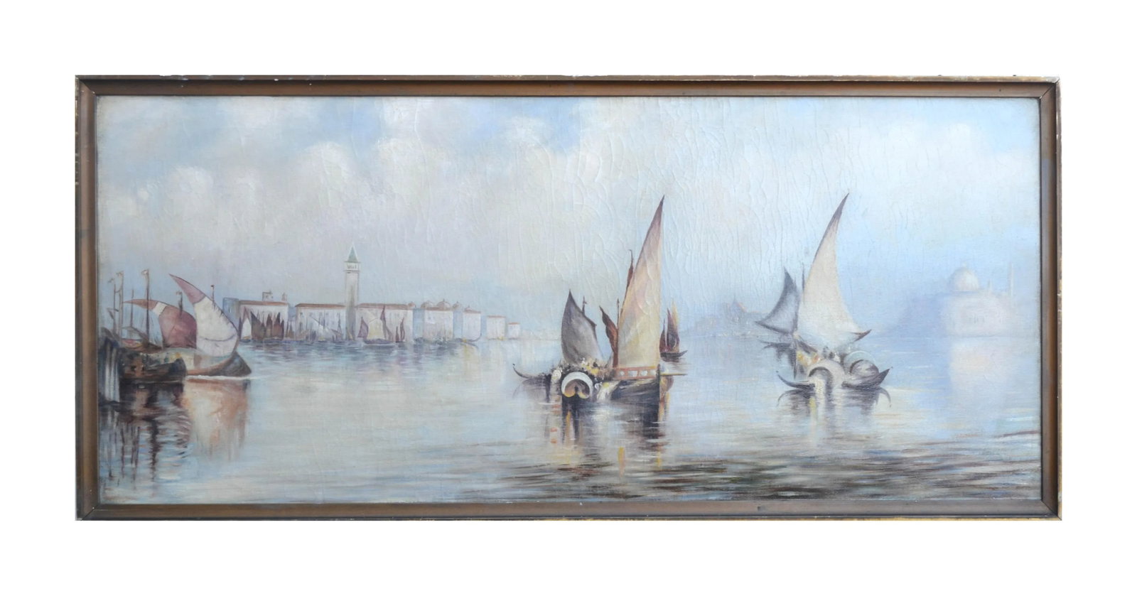 1920s Boats on the Nile Landscape Painting, Framed - 5