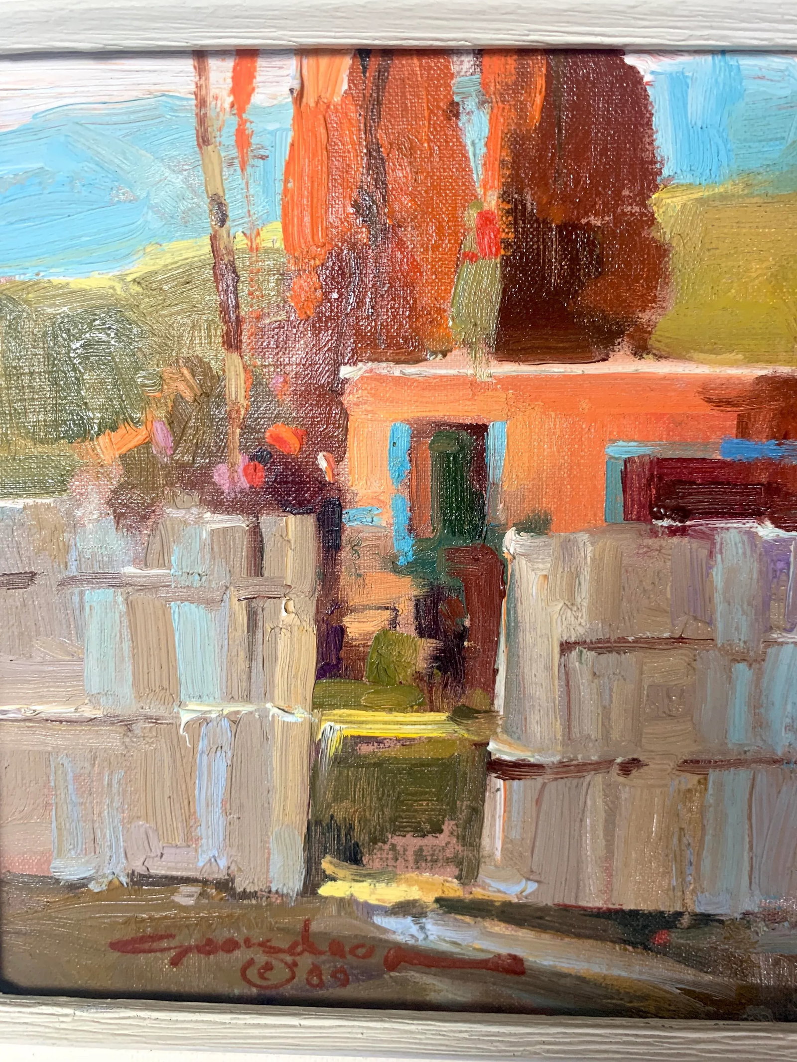 1989 "Santa Fe - Canyon Rd" Oil on Wood Panel Plein Air Painting, Framed - 8