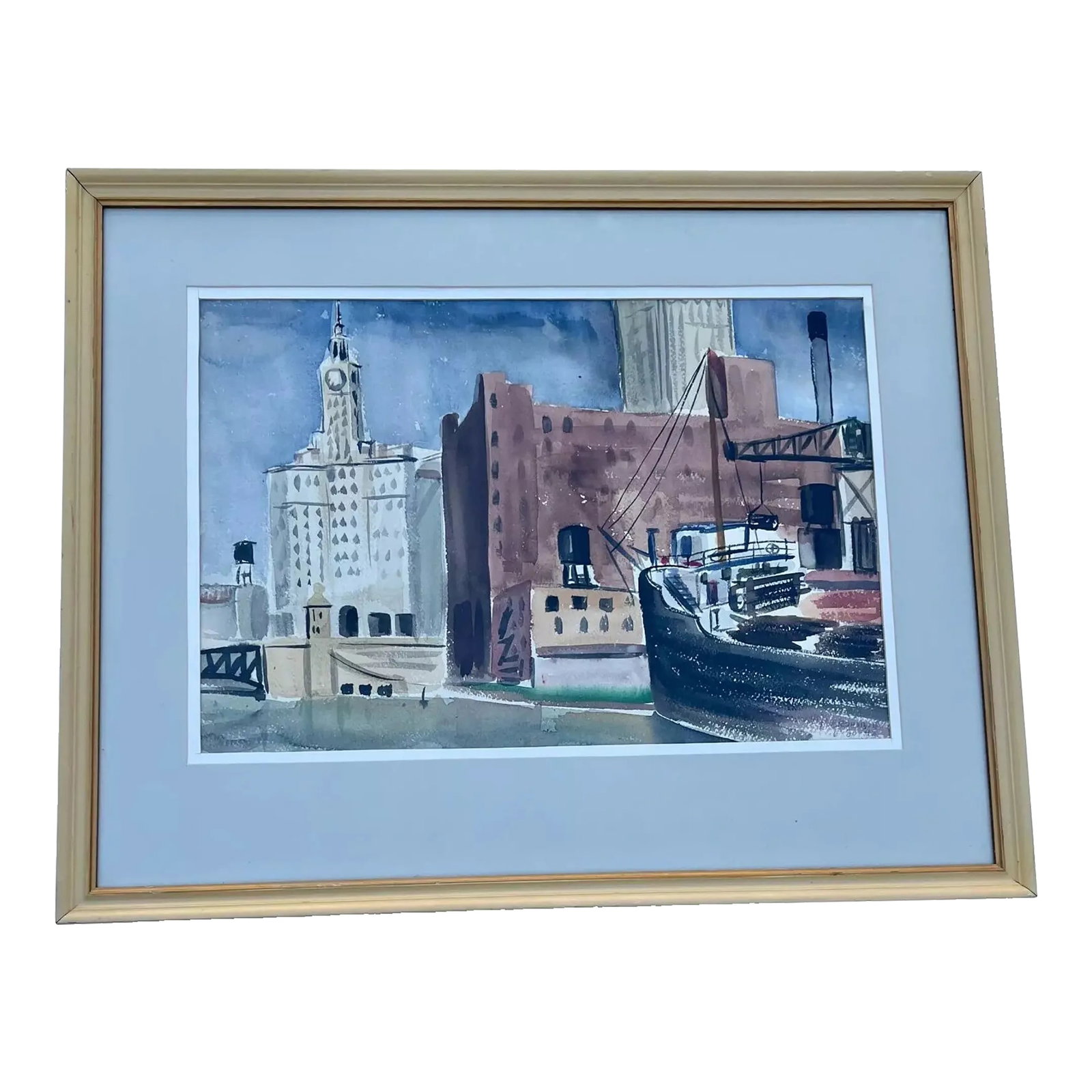 Watercolor Peter Crombie Signed Michigan Ave Bridge Chicago Skyline 1948: Peter Blythe Crombie Chicago's famous Michigan Ave. Bridge highlighting the Chicago Skyline Signature lower right corner: Peter Crombie June 20, 48 image size: 20" X 13 1/2" framed: 28" x 22"