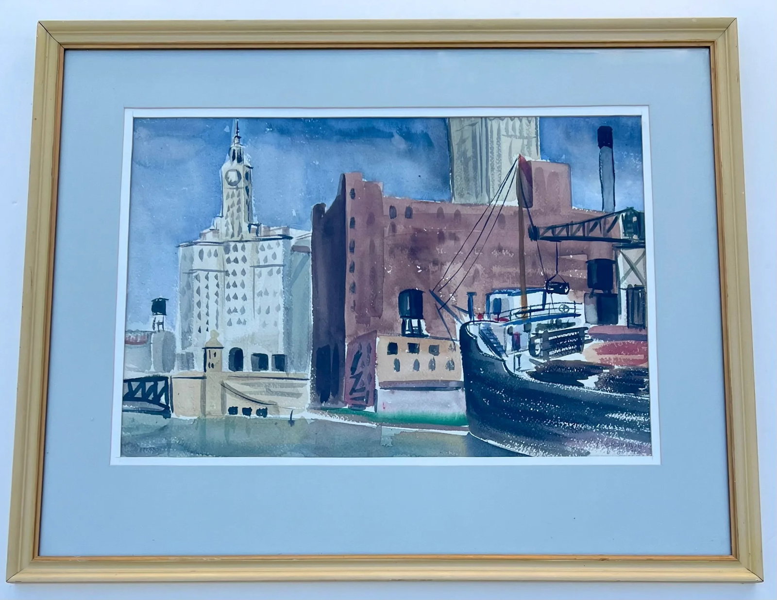 Watercolor Peter Crombie Signed Michigan Ave Bridge Chicago Skyline 1948 - 3