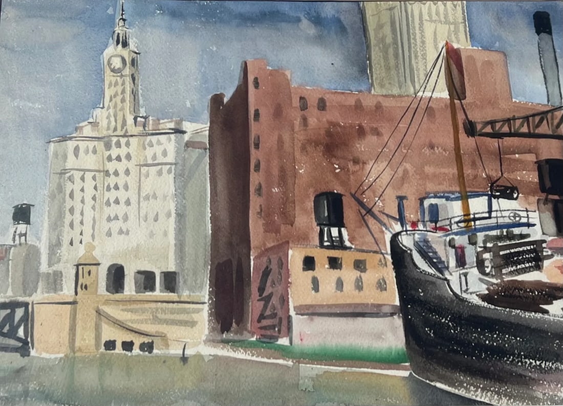 Watercolor Peter Crombie Signed Michigan Ave Bridge Chicago Skyline 1948 - 5