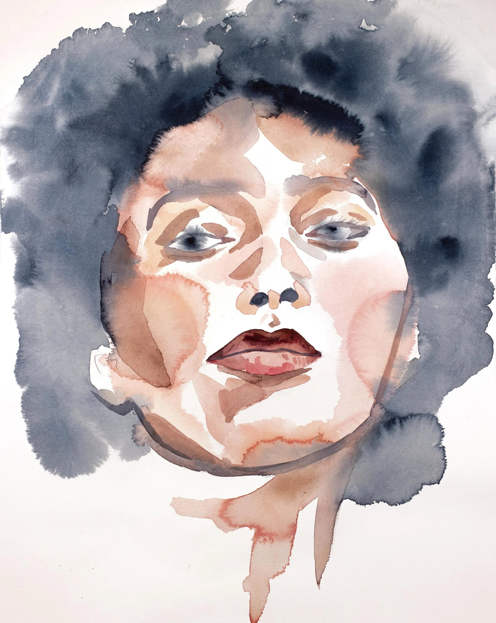 Phenomenal Contemporary Original Watercolor Portrait Painting by Elizabeth Becker: Original watercolor painting on 140 lb cold press paper Artist: Elizabeth Becker Year: 2022 Image and Paper Size: 16" x 20" Signed on front Condition: Imperfections: No Imperfections Materials &