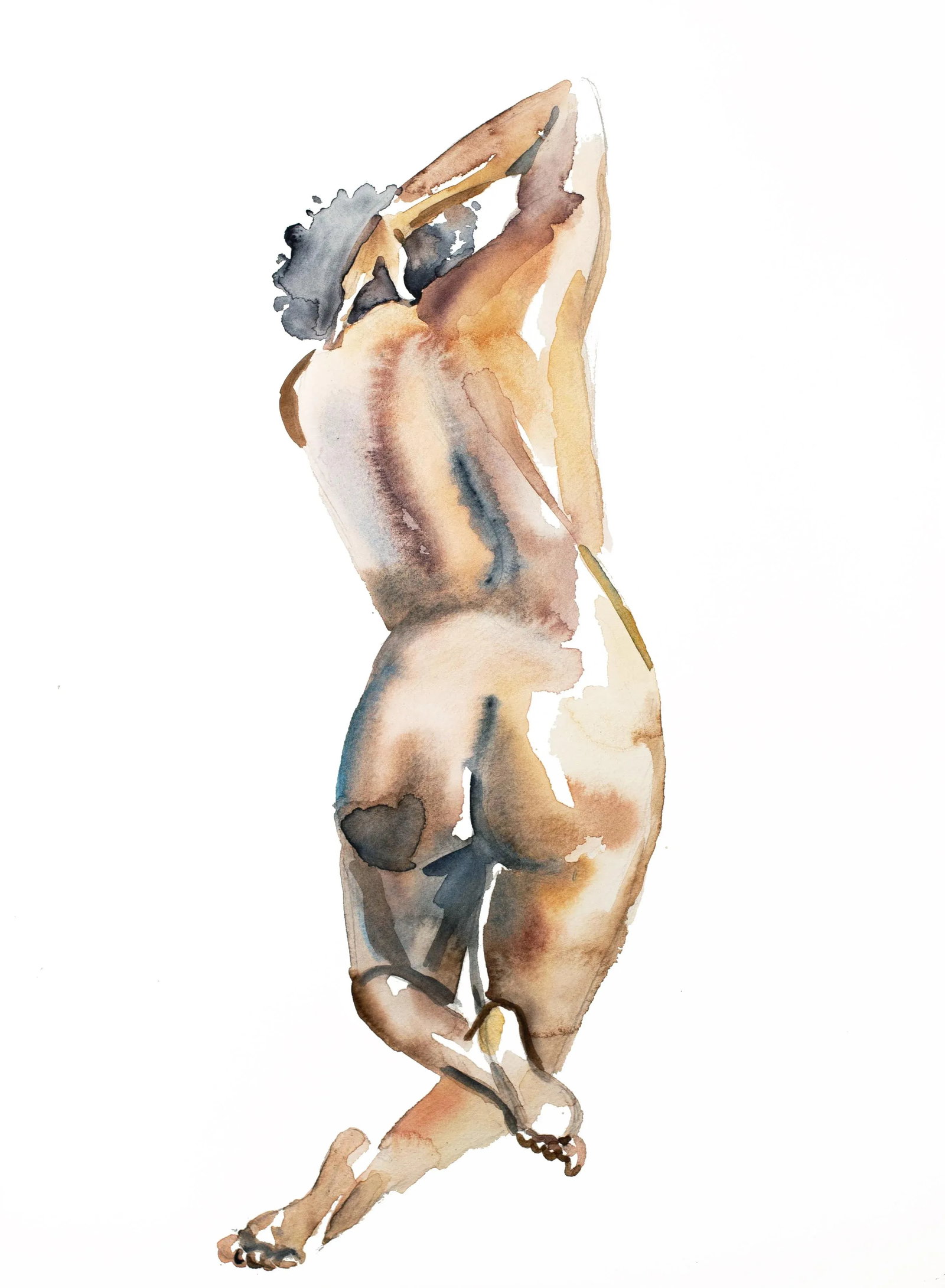 Mend No. 6 Contemporary Original Nude Figure Watercolor Painting by Elizabeth Becker: Original watercolor painting on 140 lb cold press paper Artist: Elizabeth Becker Year: 2020 Image and Paper Size: 11" x 15" Signed on front Condition: Imperfections: No Imperfections Materials &