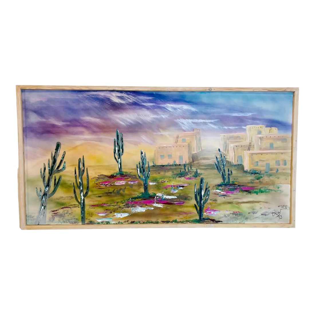 1990s Southwest Landscape Oil on Canvas Painting: The colors in this painting are bold and would be a great addition to any home. Condition: Alterations: Original Condition Unaltered Imperfections: Some Imperfections Condition Notes: In good vintage