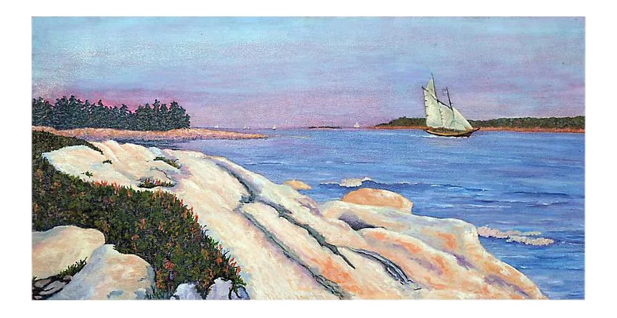 Late 20th Century "Sunset Sail" Coastal Landscape Oil Painting by Barbara Wilson (1 of 5)