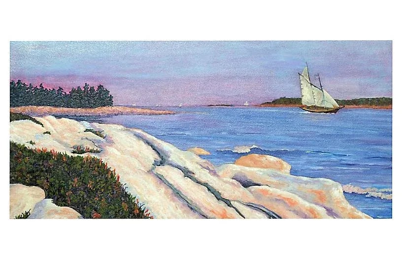 Late 20th Century "Sunset Sail" Coastal Landscape Oil Painting by Barbara Wilson - 2